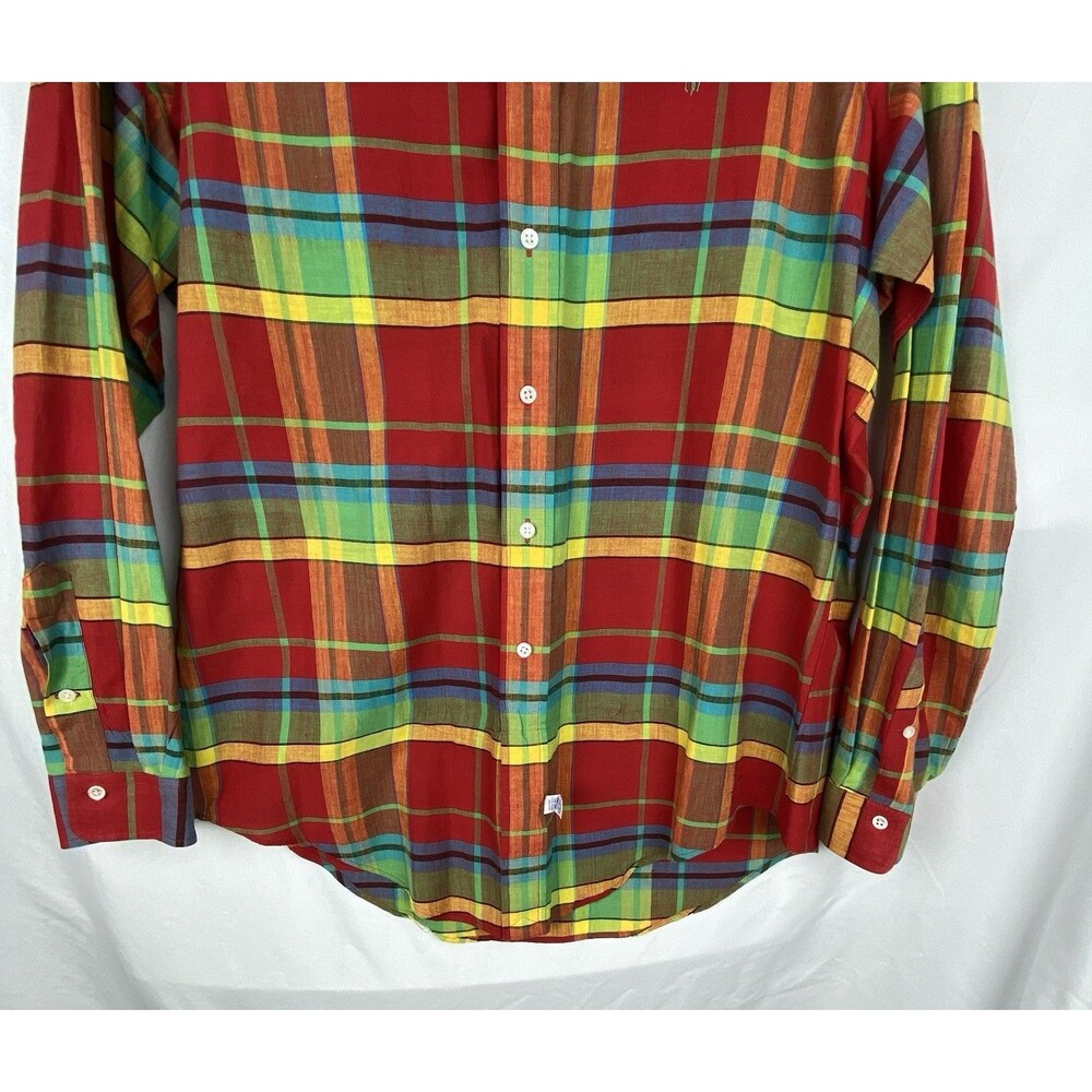 VTG Ralph Lauren Indian Madras Shirt Mens L Hand‎ Woven Plaid Button Down Preppy - Picture 3 of 13